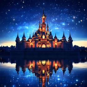 Nighttime Castle Reflection