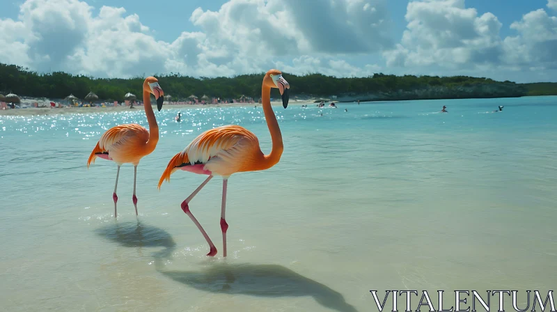 Vibrant Flamingos in Azure Water AI Image