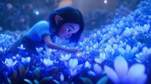 Magical Elf with Glowing Flowers