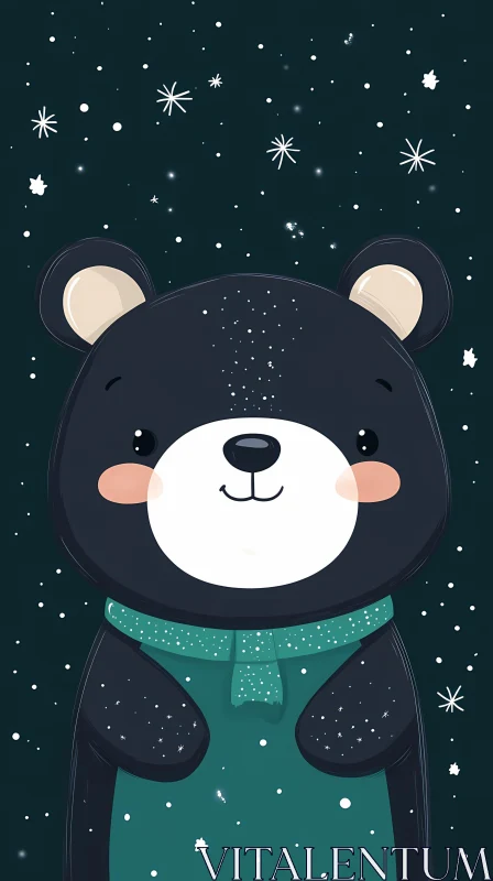 Starry Night Bear Illustration AI Image