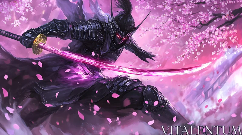 AI ART Armored Samurai in Cherry Blossom Scene