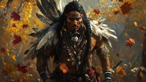 Indigenous Man in Fall Landscape