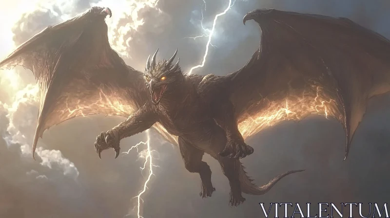 AI ART Flying Dragon with Lightning