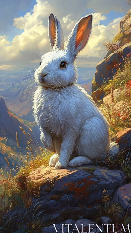 AI ART Serene Rabbit Amidst Mountains