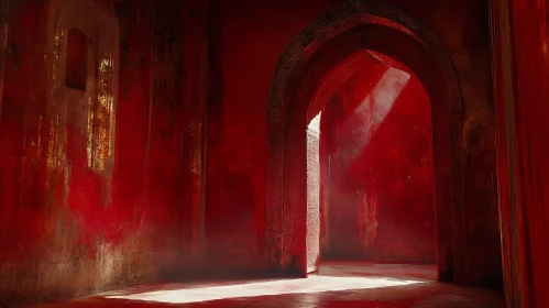 Red Interior with Arched Doorway