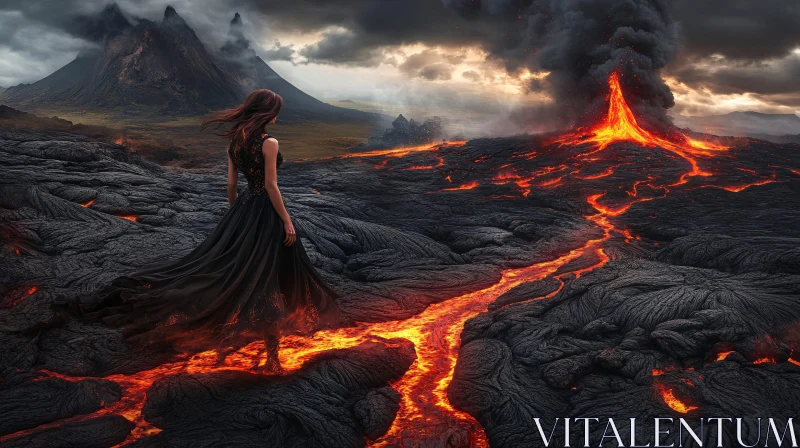 AI ART Lava Field and Volcano