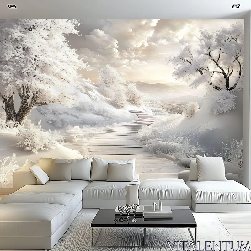 Elegant Winter-Themed Living Space AI Image