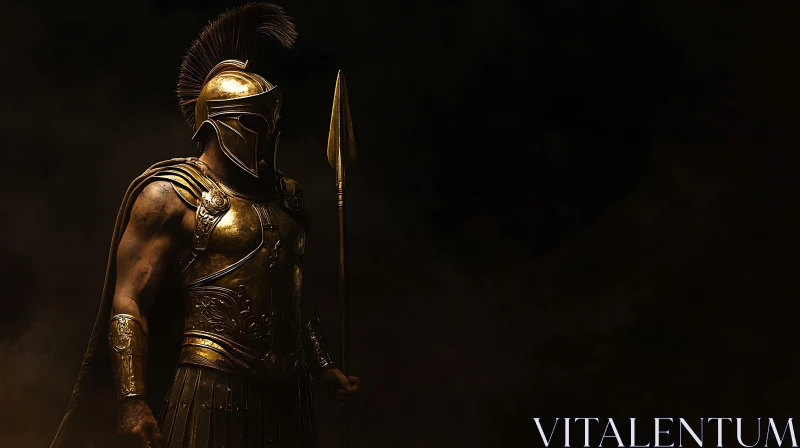 AI ART Warrior in golden armor with spear