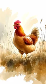 Majestic Rooster in Watercolor