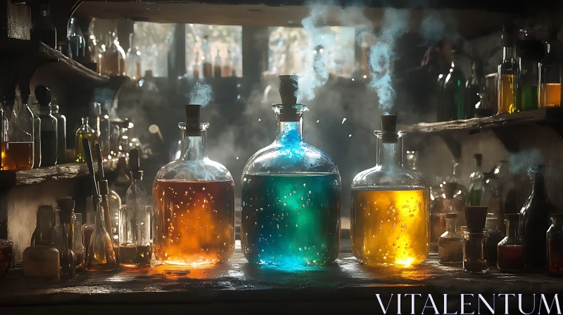 Colorful Alchemic Potions Still Life AI Image