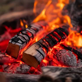 Campfire with Glowing Embers and Flames