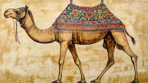 Camel with Decorative Blanket Illustration