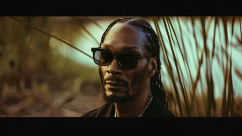 Snoop Dogg in Sunglasses Among Tall Grasses