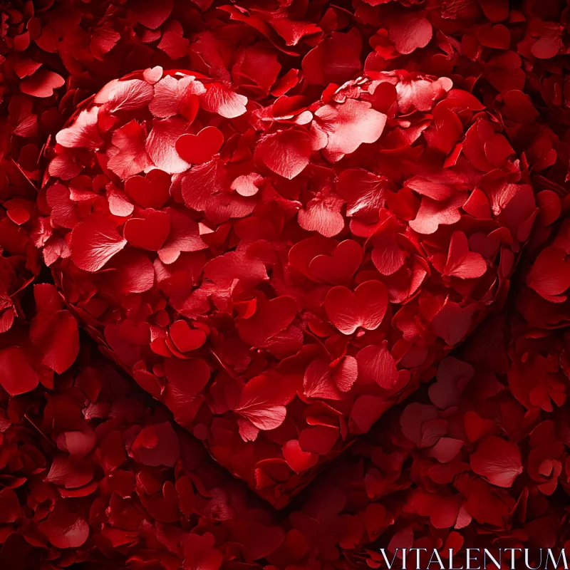 Abstract Heart Made of Red Petals AI Image