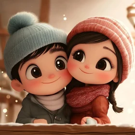 Cartoon Kids Winter Snuggle