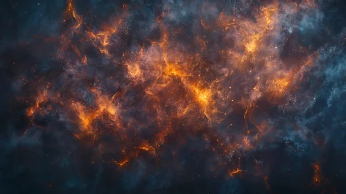 Cosmic Nebula with Fiery Colors and Galactic Patterns