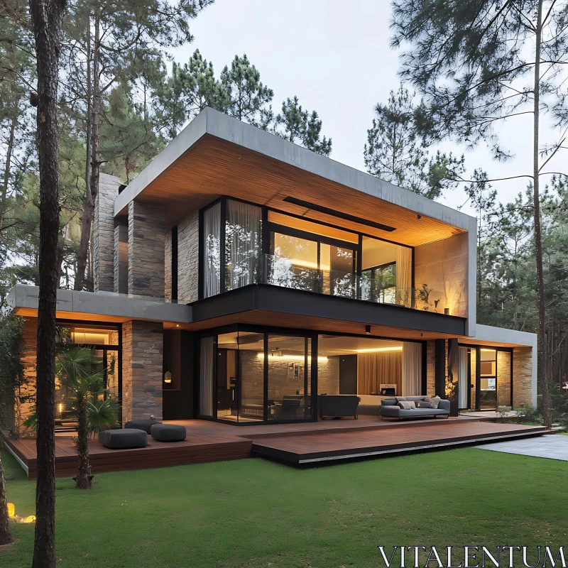 Contemporary Home in a Forest Setting AI Image