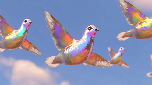 Iridescent Pigeons in Flight