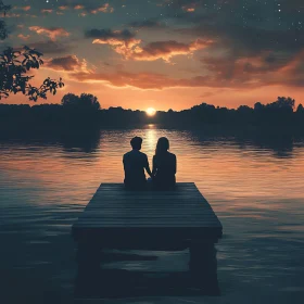 Couple Watching Sunset Lake
