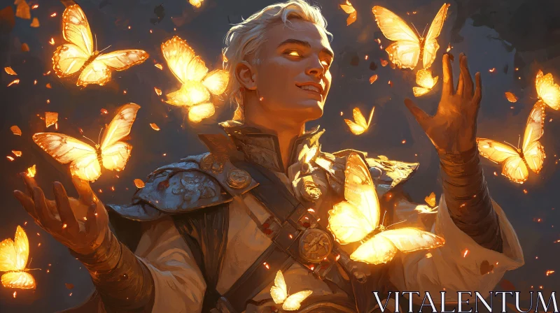 AI ART Man surrounded by glowing butterflies