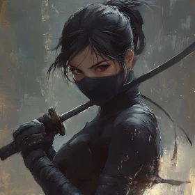 Black Suit Ninja Woman with Sword