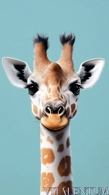 Giraffe Close-Up on Teal AI Image