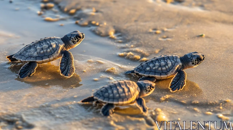 Tiny Turtles' Beach Trek AI Image