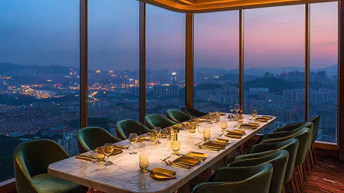 Twilight Cityscape From Elegant Dining Area