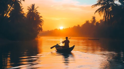 Golden Hour Rowboat Silhouette