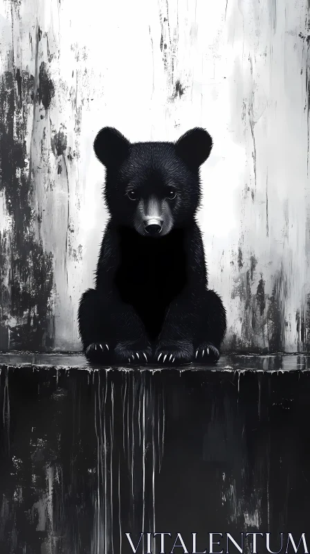 AI ART Black and White Bear Cub Painting