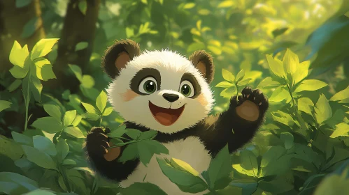 Playful Panda Among Greenery