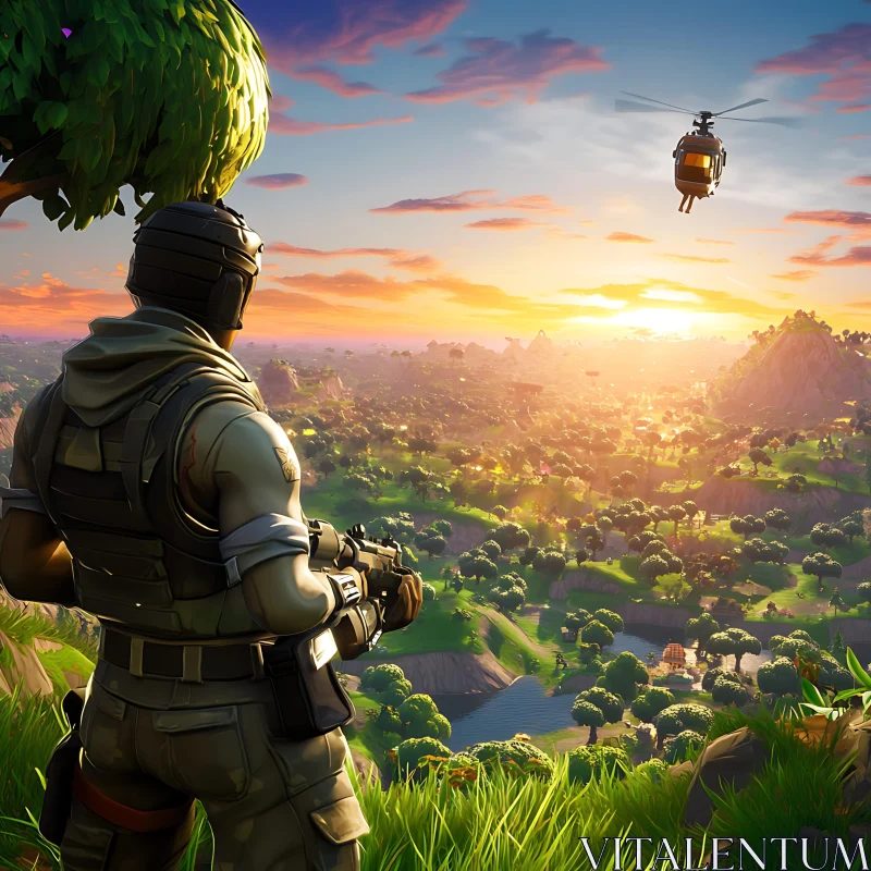 Character on Hill at Sunset AI Image