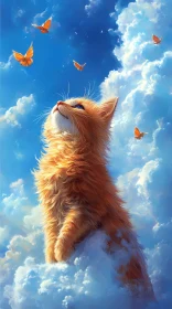 Feline and Butterflies in the Sky