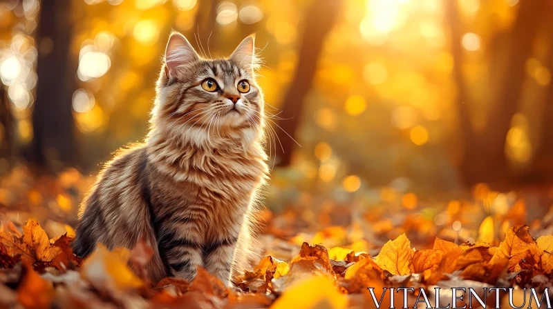 Sunlit Autumn Cat Scene AI Image