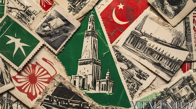 AI ART Architectural Motifs on Antique Postcards