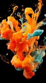 Abstract Orange and Blue Liquid Color Splash on Black Background