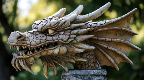 Stone Dragon Head Sculpture Close-Up