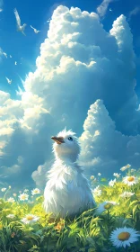 White Bird in Daisy Field