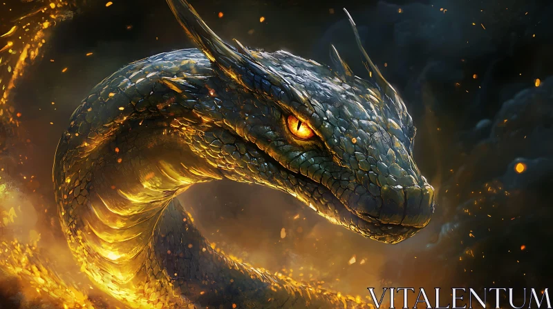 AI ART Fantasy Dragon Portrait with Golden Glow