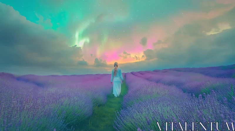 Woman in Lavender Field at Dusk AI Image
