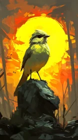 Vivid Sunset with Perched Bird