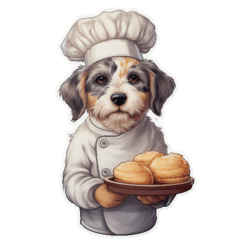 POD Design Cartoon Dog Chef with Biscuits - Happy Canine Illustration