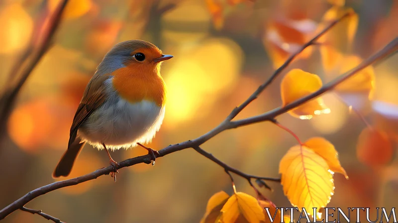 Robin on Branch - Autumn Scene AI Image