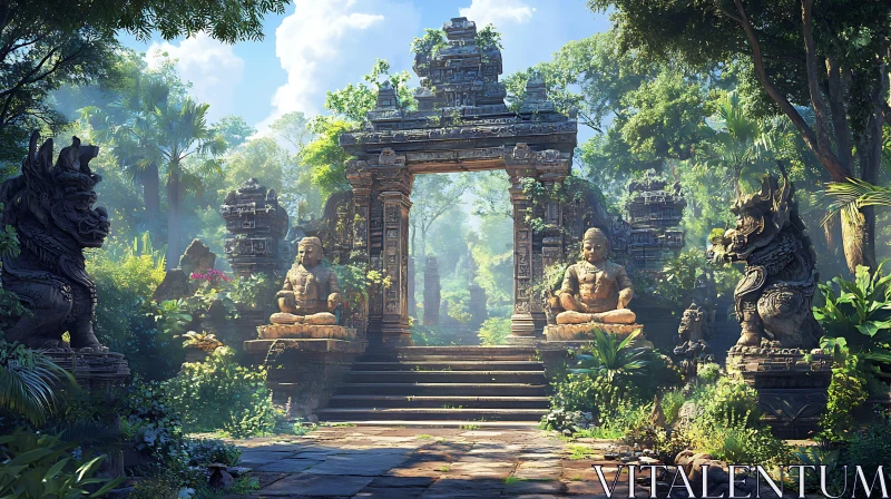 Jungle Temple Entrance with Stone Guardians AI Image