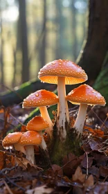 Dreamy Orange Mushrooms Amidst Tree Leaves