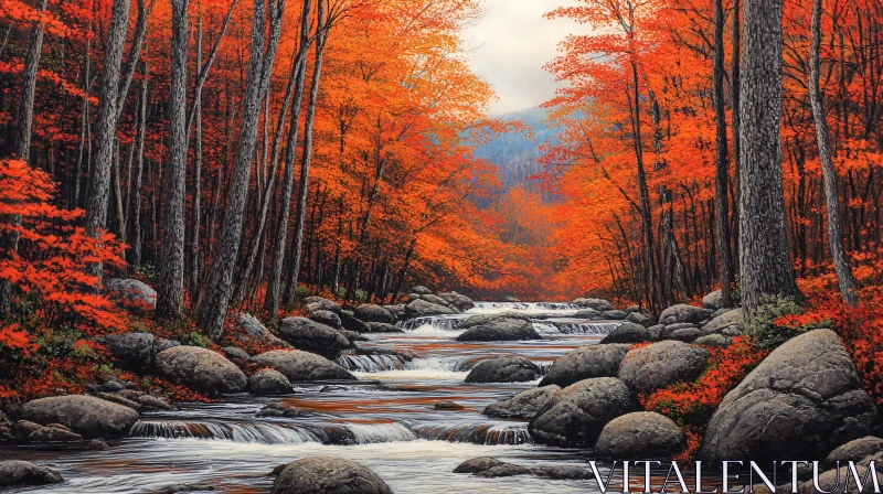 AI ART Serene Autumn Forest with Flowing Creek