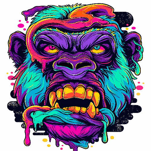 POD Design Edgy Neon Gorilla Face Graphic for Bold T-Shirt Designs