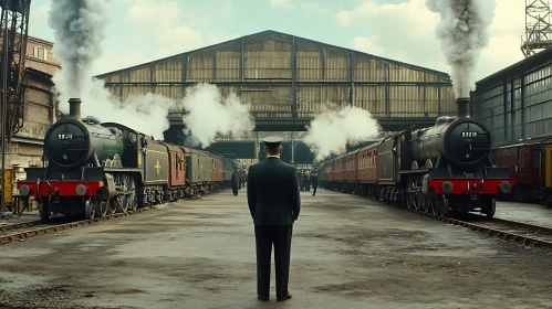 Classic Railway Scene with Steam Trains
