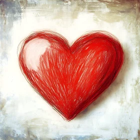 Red Heart Sketch Painting on Canvas