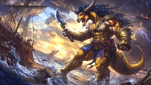 Sea Monster Confrontation: A Minotaur's Wrath